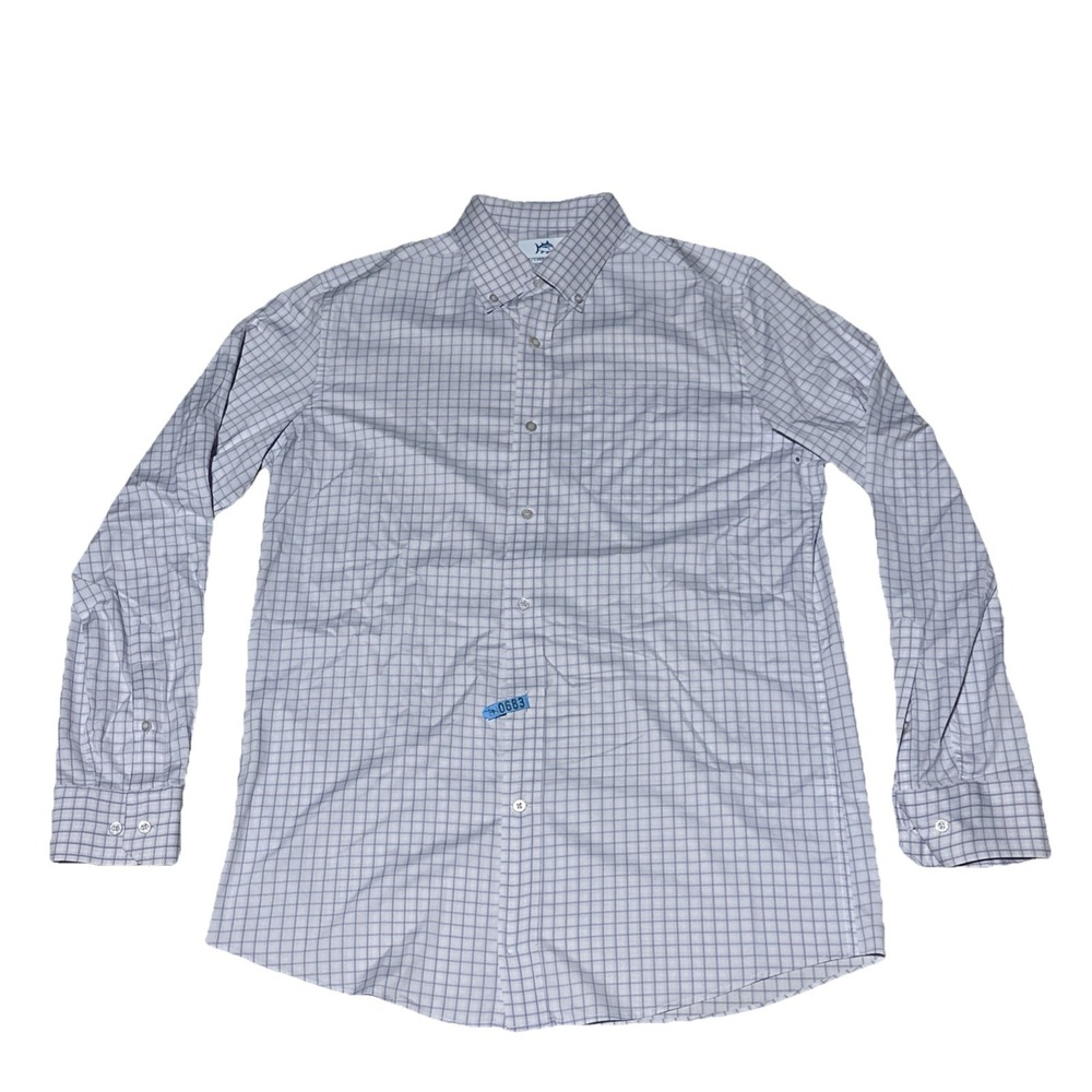 Southern Tide Performance Wicking Purple Plaid Button Down L/S Shirt Vented SZ M